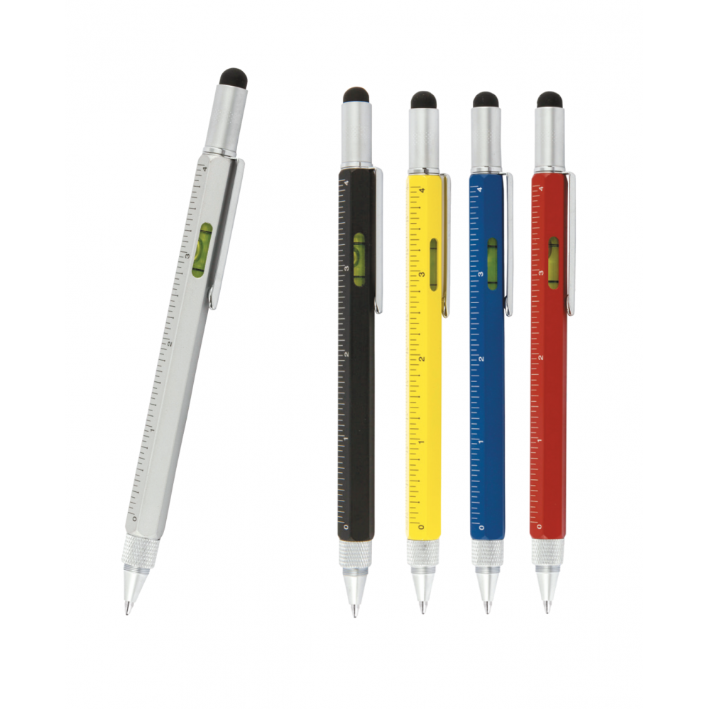 MTK-007 Çok Fonksiyonlu Mühendis Kalemi | Cetvel, Su Terazisi, Tornavida Seti ve Touchpen Kalem - Görsel 1