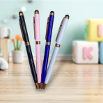 Parlak Metal Touchpen Kalem | Gold Detaylı Çift Fonksiyonlu Promosyon