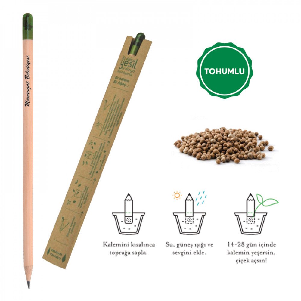 GD-569 Tohumlu Ahşap Promosyon Kalem | UV & Tampon Baskılı Çevre Dostu Kalem - Görsel 1
