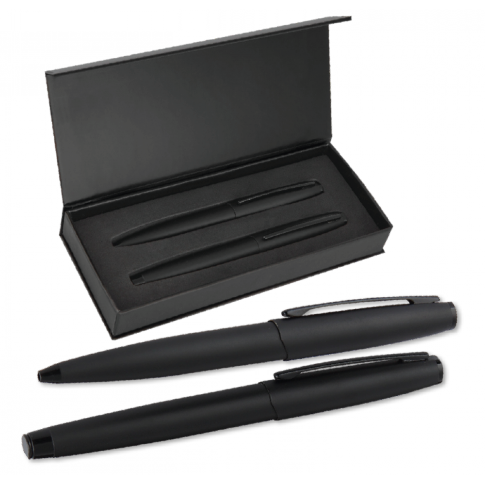 large_kalem-seti-0651 Mat Siyah İkili Roller & Tükenmez Kalem Seti | Full Black Tasarım Kurumsal Hediye Seti - Görsel 1