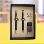 Bradley VIP Üçlü Yazım Takımı | Dolma & Tükenmez Kalem + Mürekkep | Lazer Baskılı Lüks Hediye Seti