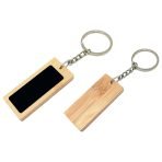 Metal Lazer Baskı Alanlı Dikdörtgen Bambu Anahtarlık