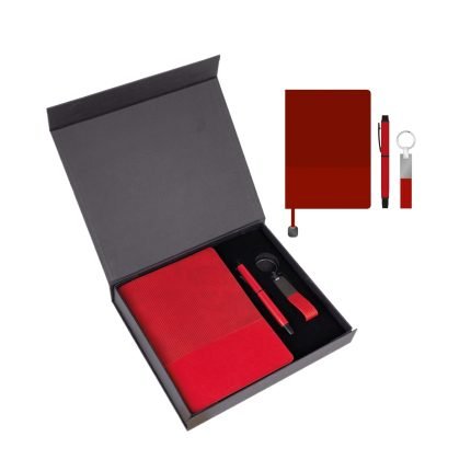 VIP Kurumsal Hediye Seti: Çizgili Termo Deri Defter, Metal Roller Kalem ve Şık Anahtarlık Takımı