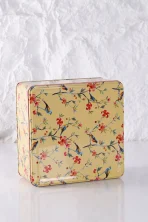 3'lü Set Bahar Temalı Kare Metal Teneke Kutu | Dekoratif Kuş ve Çiçek Desenli Metal Saklama Seti - Görsel 2