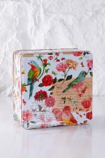 3'lü Set Egzotik Kuş ve Bahar Çiçekleri Temalı Metal Teneke Kutu | Dekoratif Metal Saklama ve Düzenleyici Seti - Görsel 2