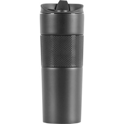 Mat Siyah Dokulu Flip Kapaklı Termos Bardak 450 ml – Promosyon Vakumlu Mug