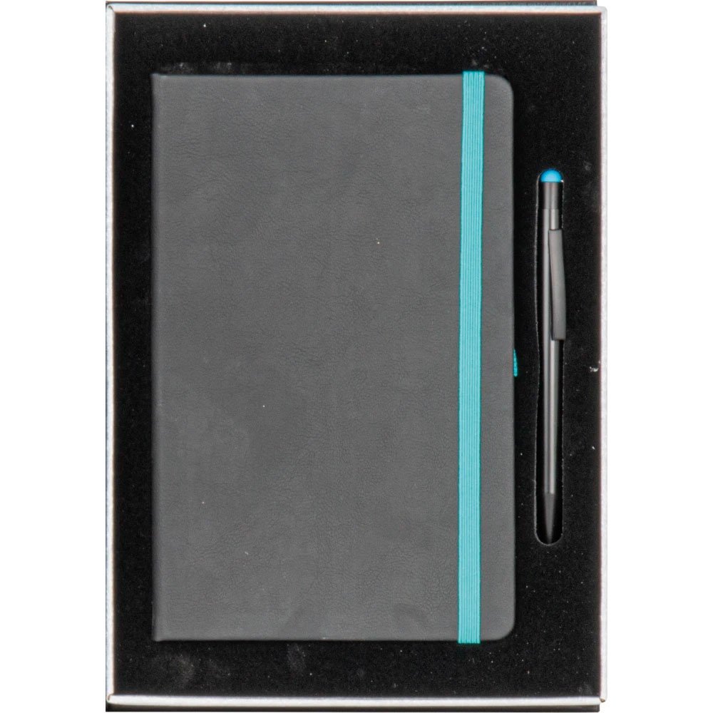 antep_turkuaz_v2 VIP Minimalist İkili Hediye Seti | Turkuaz Detaylı Termo Deri Defter ve Dokunmatik Başlıklı Metal Kalem Takımı - Görsel 1