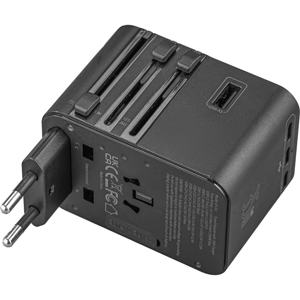 kbl-100 30W Çoklu Priz Adaptörlü Seyahat Şarj Cihazı | 4'lü Uç + USB-C PD + USB-A Portlu Promosyon Universal Adaptör - Görsel 1