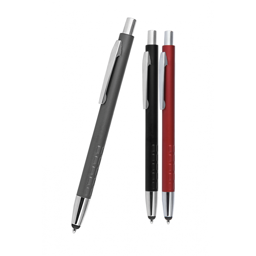 large_metal-kalem-1108 Touch Pen Geometrik Dokulu Metal Promosyon Kalem - Görsel 1