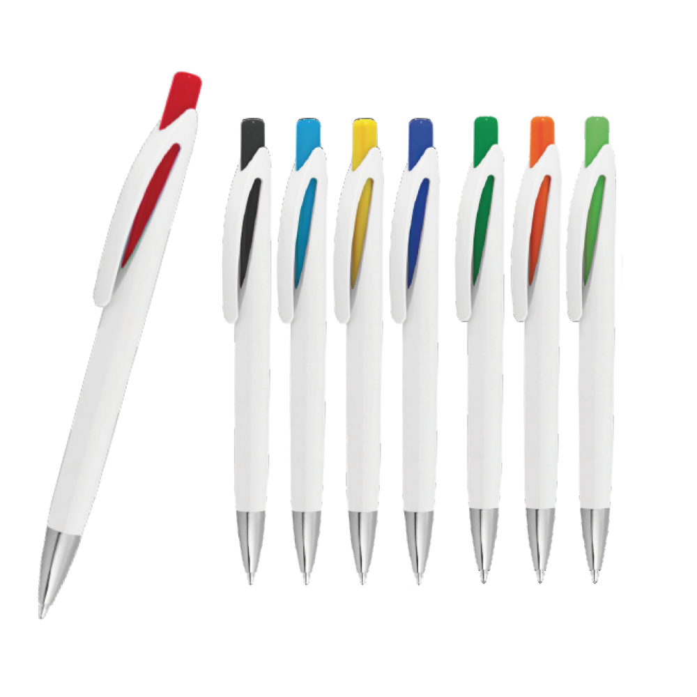 large_plastik-kalem-0801 Renkli Tasarım Beyaz Gövdeli Plastik Tükenmez Kalem - Görsel 1