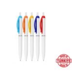 Renkli Klips Seçenekli Promosyon Kalem  | Beyaz Gövde Plastik Tükenmez Kalem