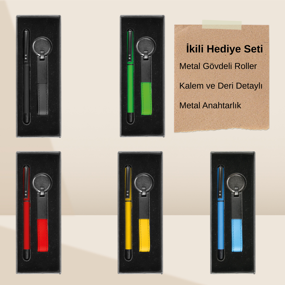 logo Kopyası (2) İkili Hediye Seti | Metal Gövdeli Roller Kalem ve Deri Detaylı Metal Anahtarlık - Görsel 1