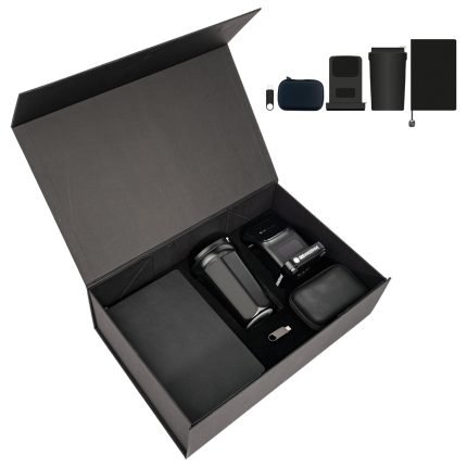 VIP Mıknatıslı Kutulu Promosyon Seti | 5 Parça Kombin: Dijital Göstergeli Termos, Powerbank, Defter, USB Bellek ve Aksesuar Çantası